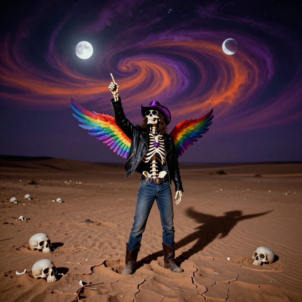 Skeleton Jesus on Alien Desert Under Twin Moons