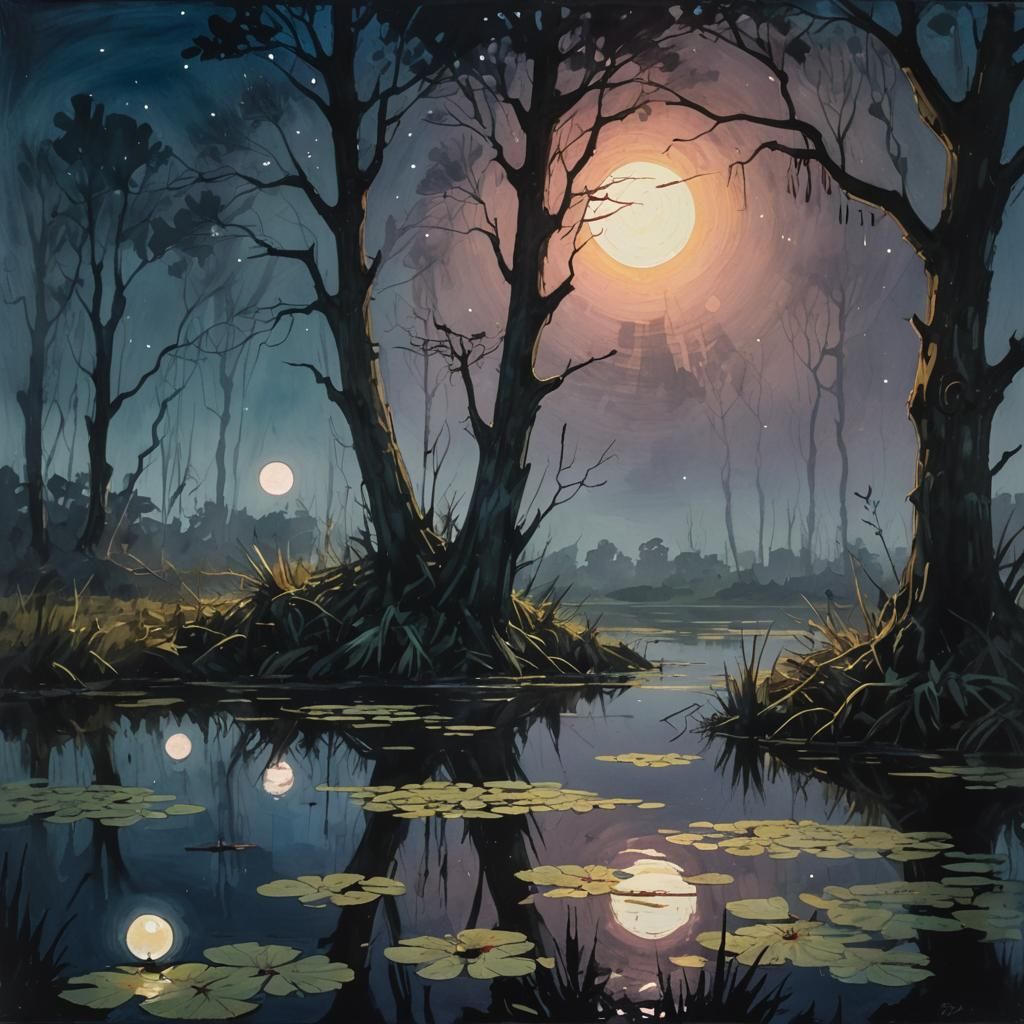 Ethereal Will-o'-the-Wisp in Gouache Watercolor