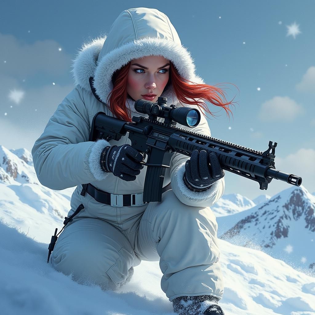 Black Widow on Snowy Peak, Comic Book Style