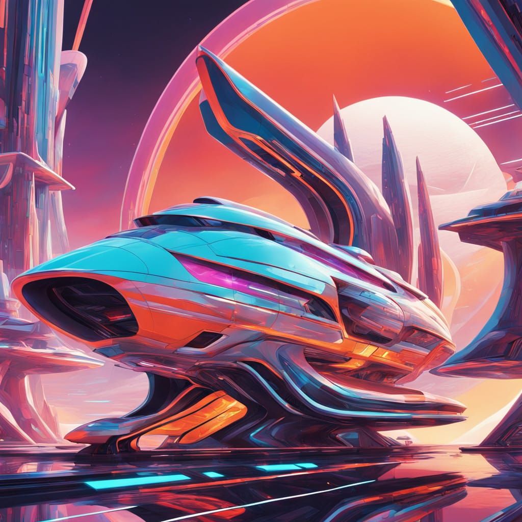 Futuristic Spaceship in Anaglyphic Style
