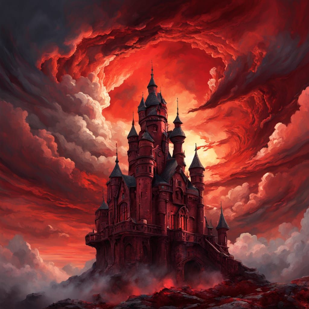 Expressionist Red Sky Castle Fantasy Art
