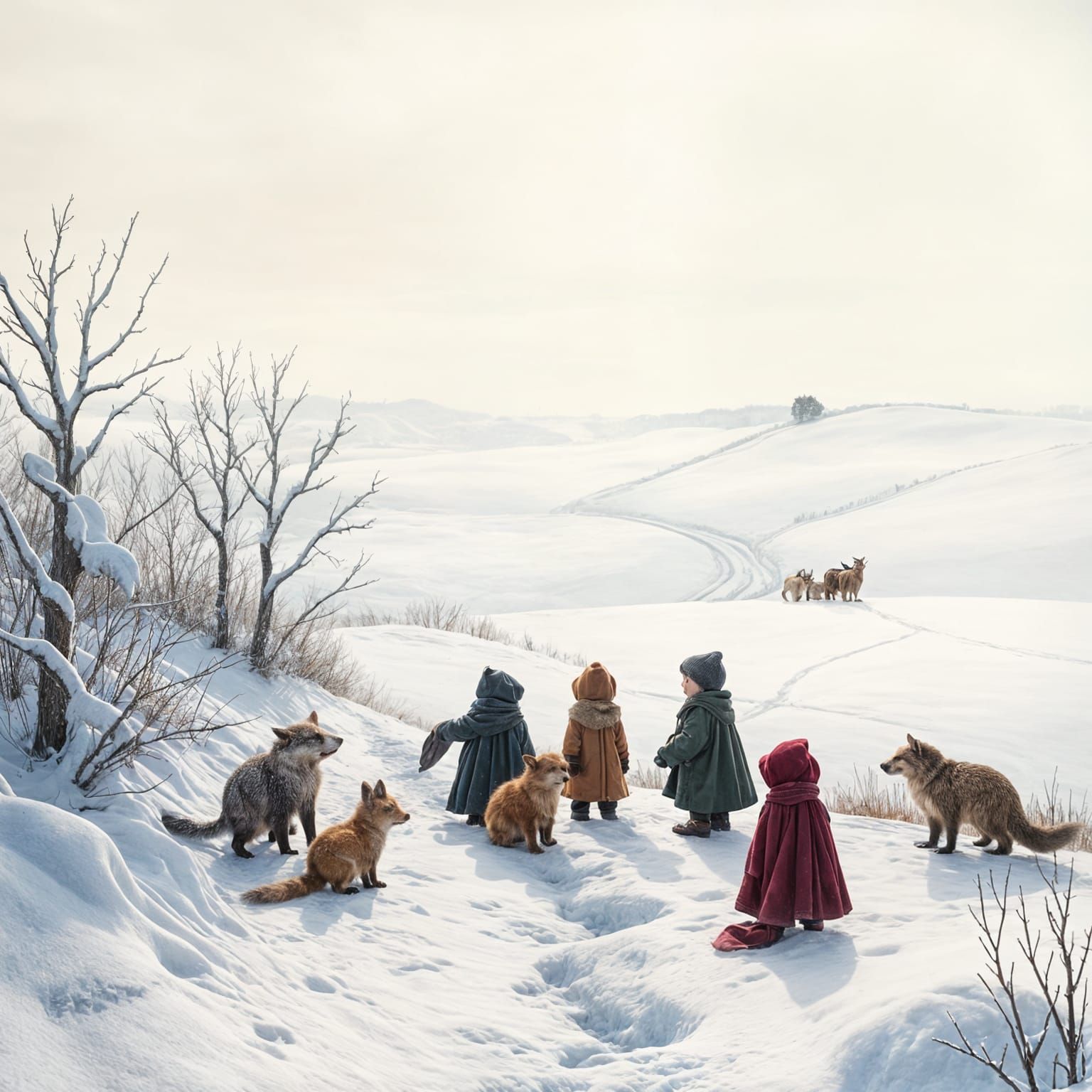 Winter Wonderland of Talking Beasts in Frozen Landscape