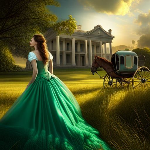 Southern Belle in Carriage: Detailed 3D Digital Art