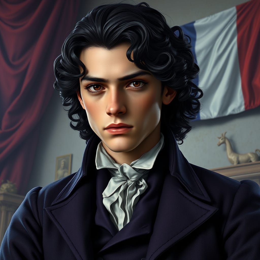 Young Revolutionary in 18th Century Attire, Detailed Matte P...