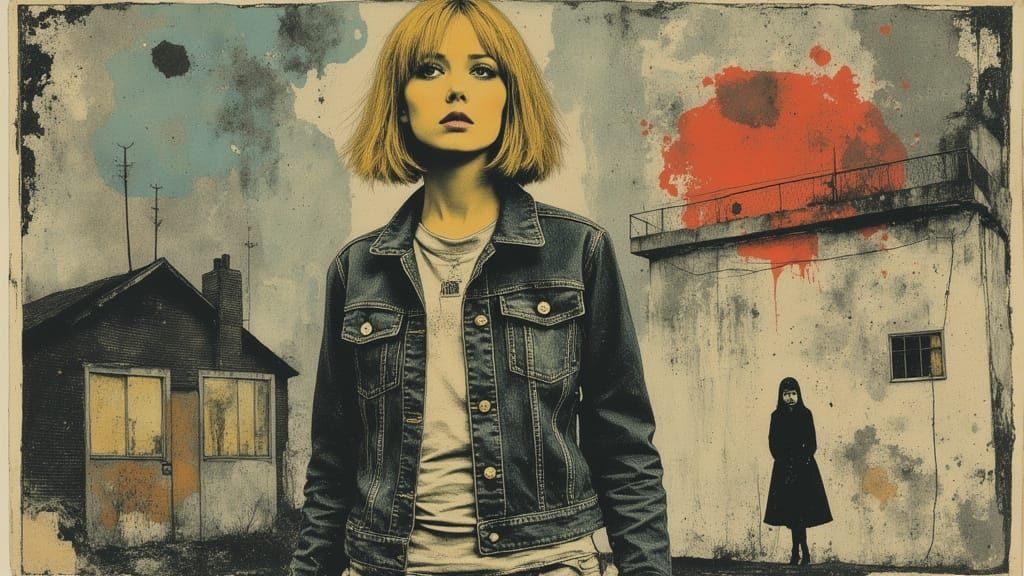 Frustrated Woman in Urban Setting, Graphic Novel Art