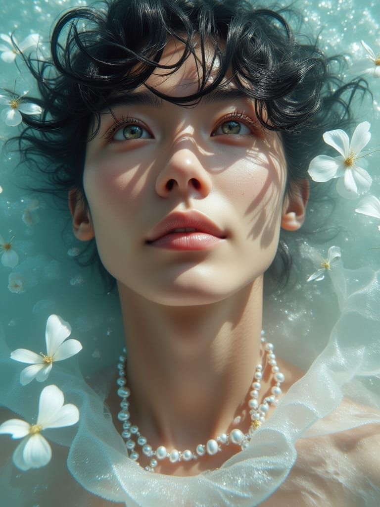 Korean Man with Pearls in Hyperrealistic Style