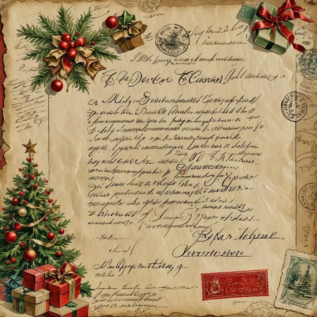 Vintage Christmas Letter to Santa in Watercolor