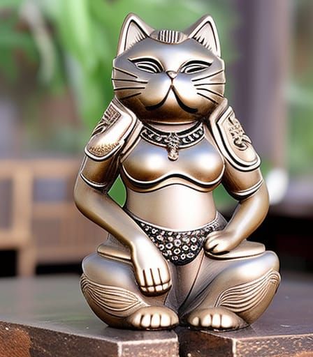 Bronze Maneki Neko Bikini Model with Engravings