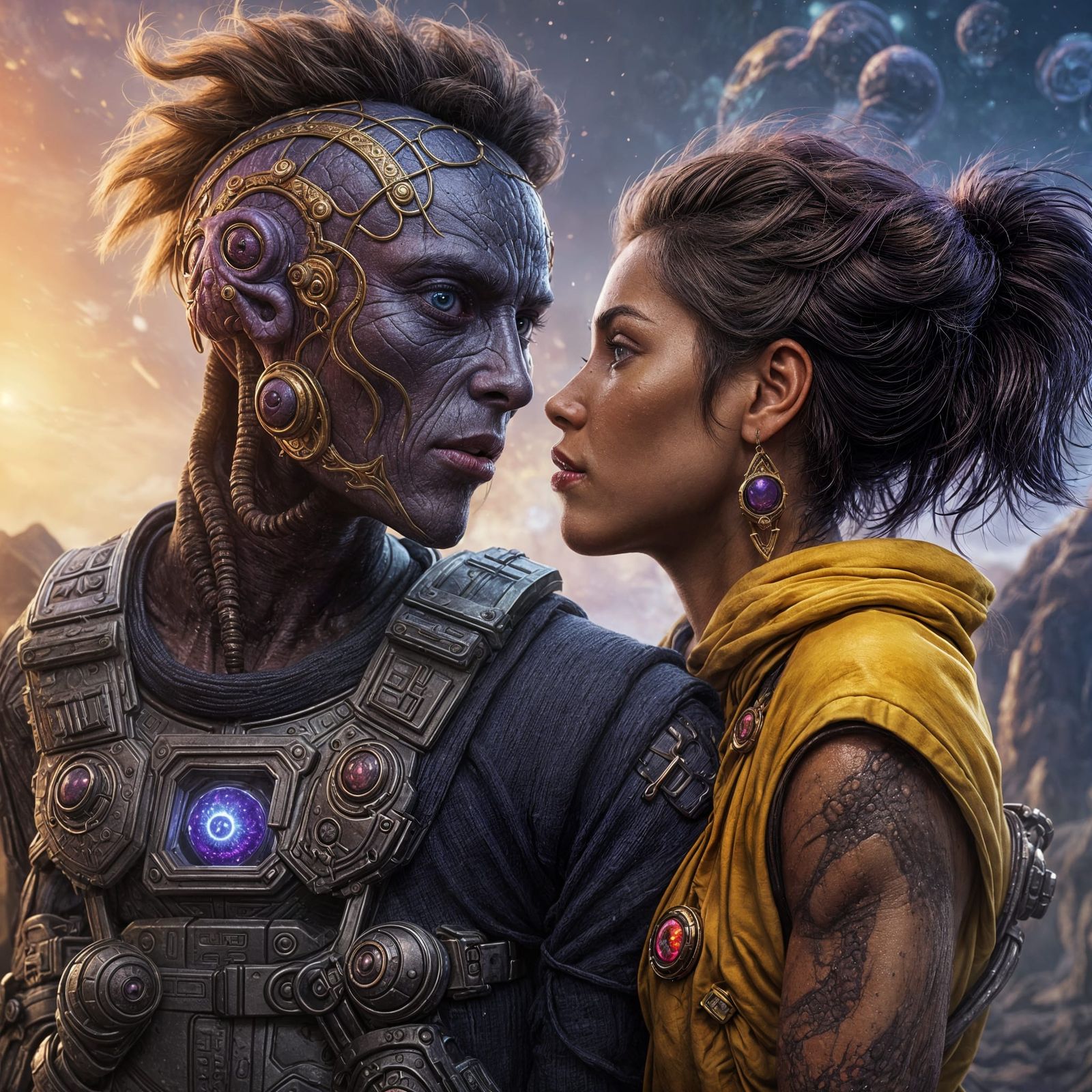 Human and Alien Kiss in Fantasy Concept Art