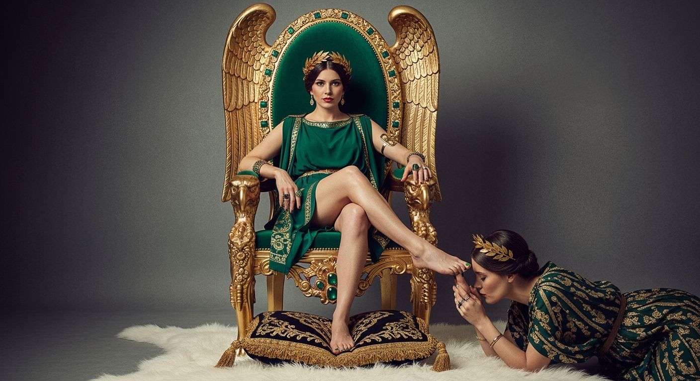 Roman Empress on Emerald Throne in Kodachrome Style