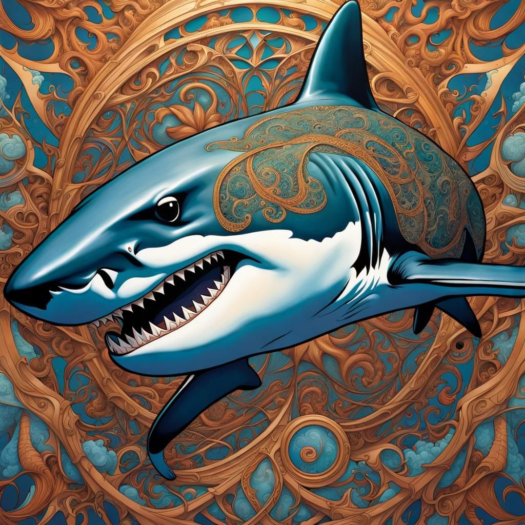 Psychedelic Shark with Geometric Patterns and Cosmic Radianc...
