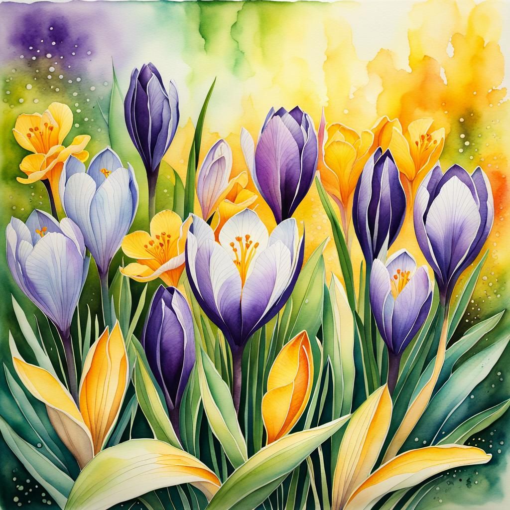 Spring Forest Glen in Watercolour with Golden Ink