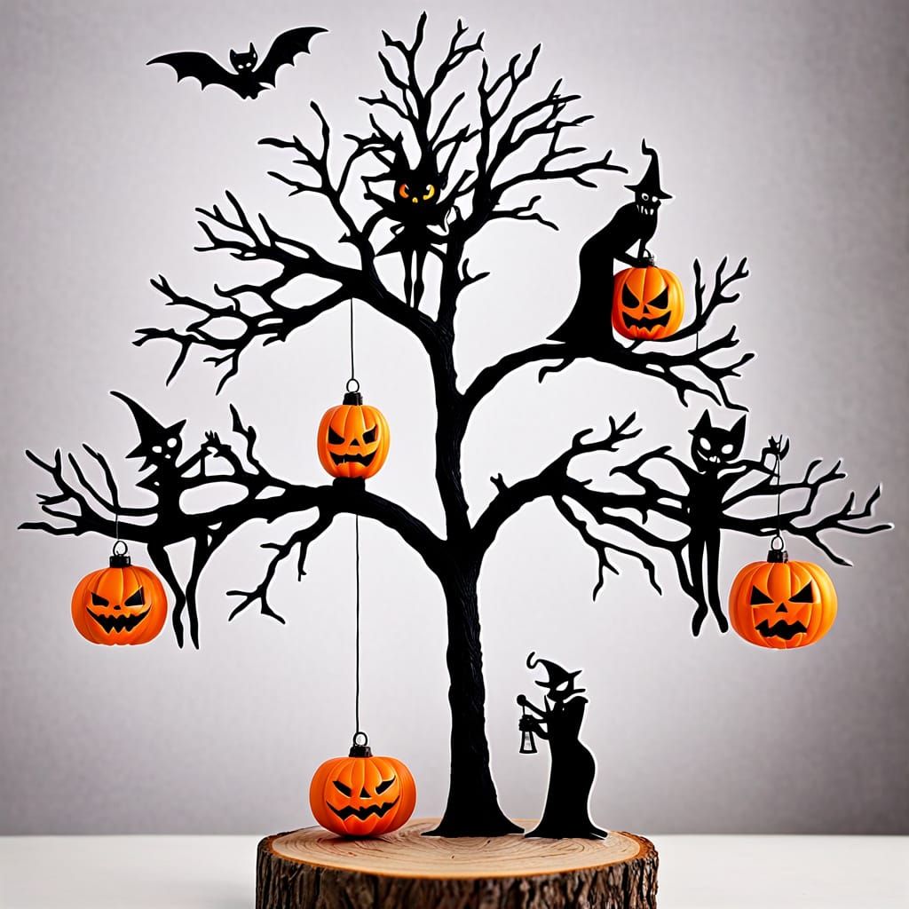 Gothic Christmas Tree with Halloween Characters