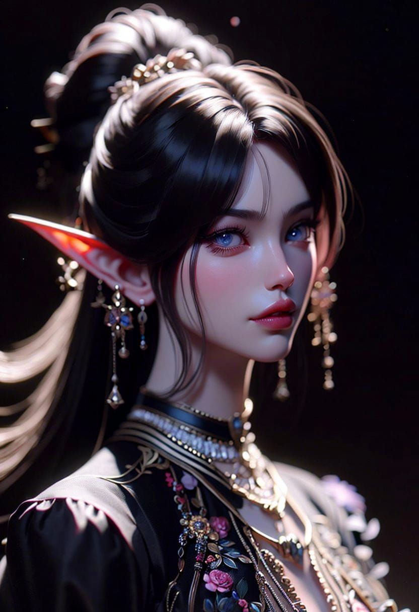 Elven Woman in Victorian Fashion, Hyperrealism Style