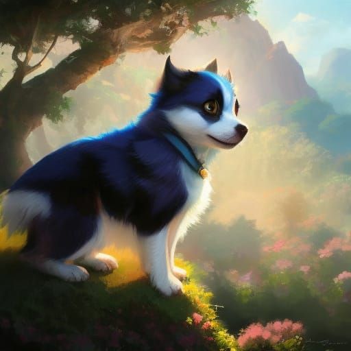 Adorable Bluey Dog on Sunny Day, Ghibli Style