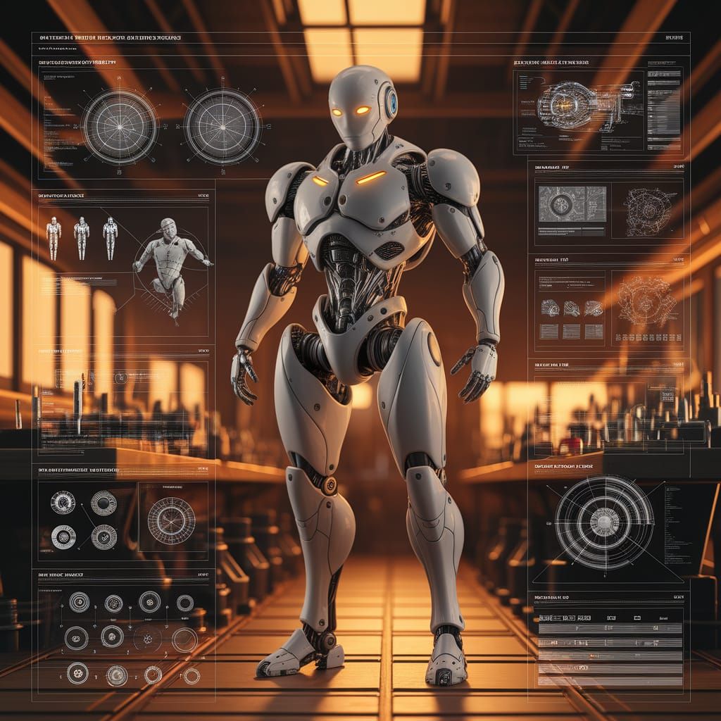 Android Battle Machine Technical Plans in Cyberpunk Digital ...