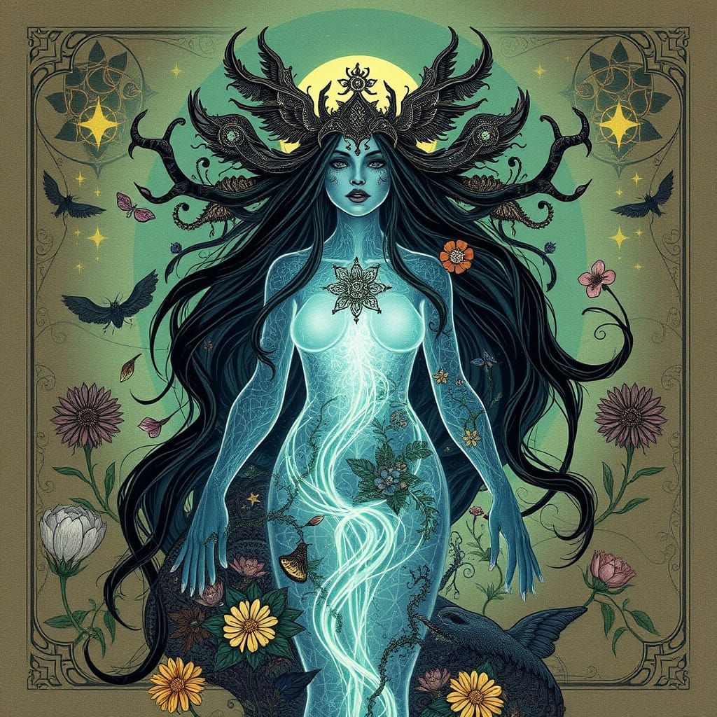 Ethereal Mindscape: Earth, Moon, and Mythological Dance