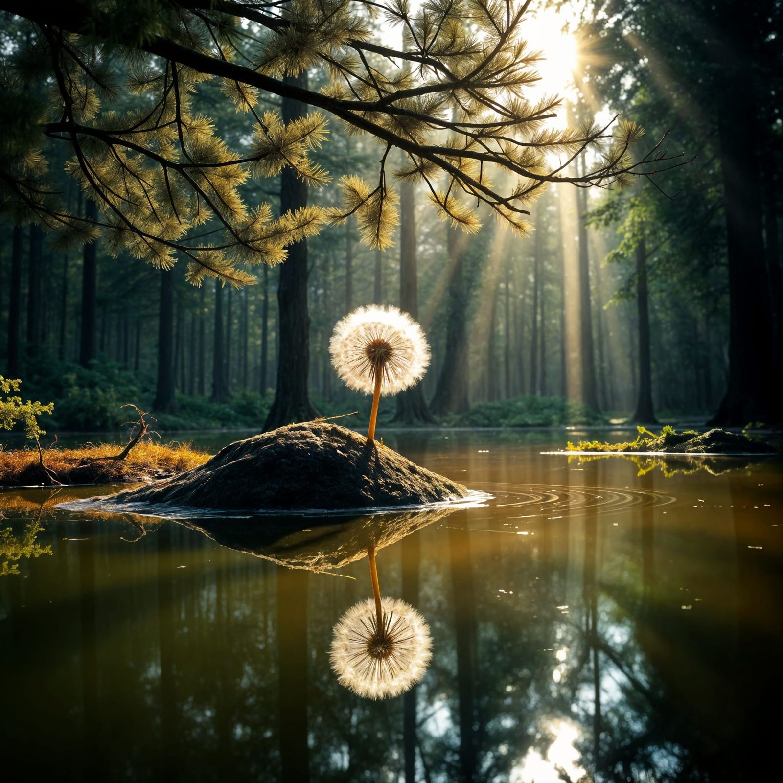 Dazzling Dandelion Radiates Peace in Forest Sanctuary