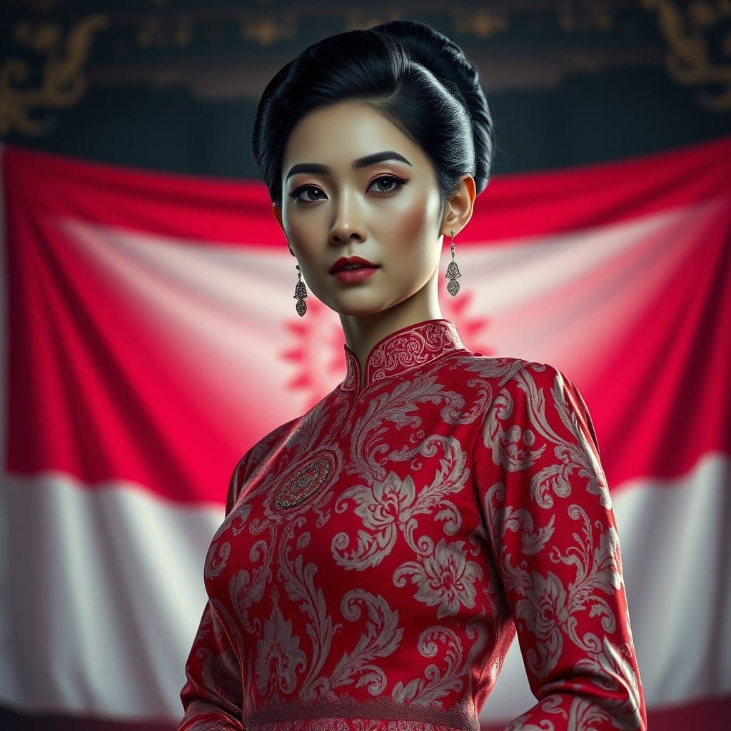 Elegant Indonesian Woman in Luxurious Batik Attire