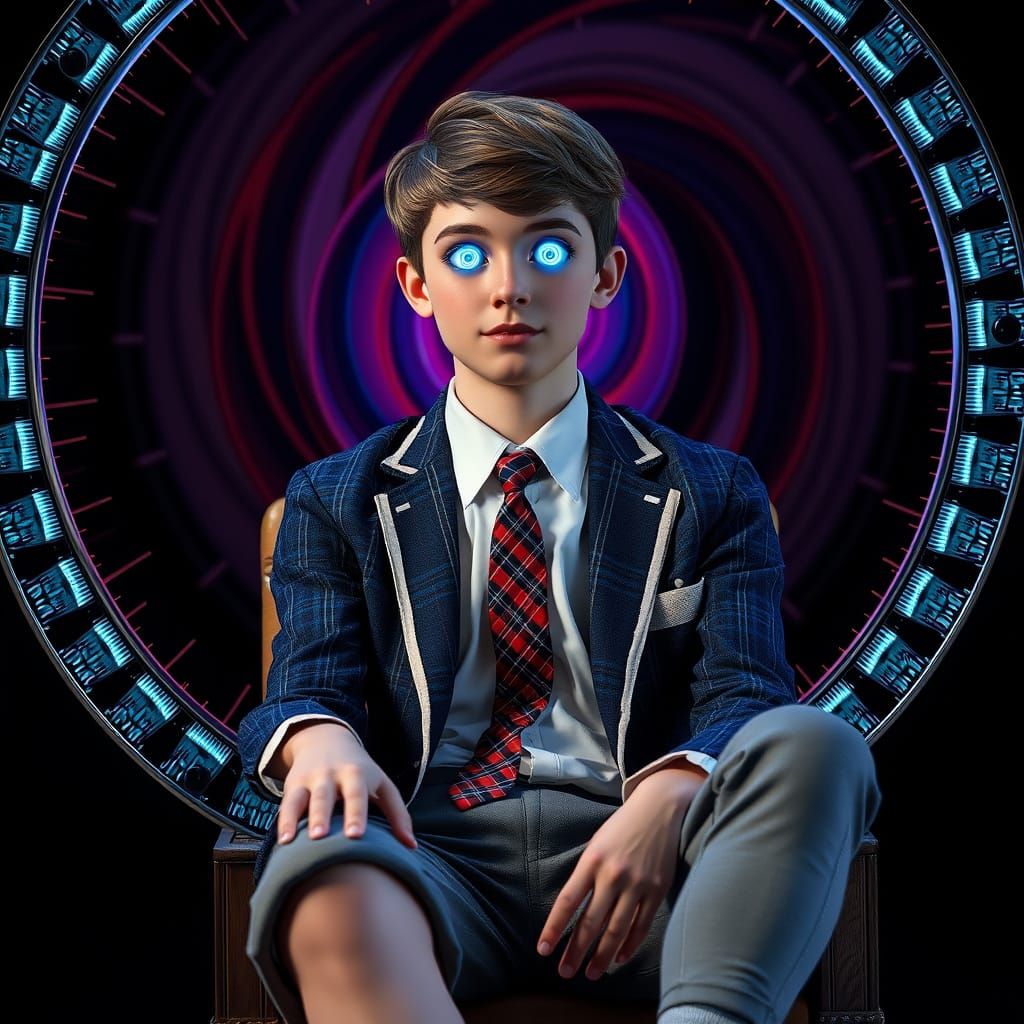 Young Man Entranced by Multicolored Spiral