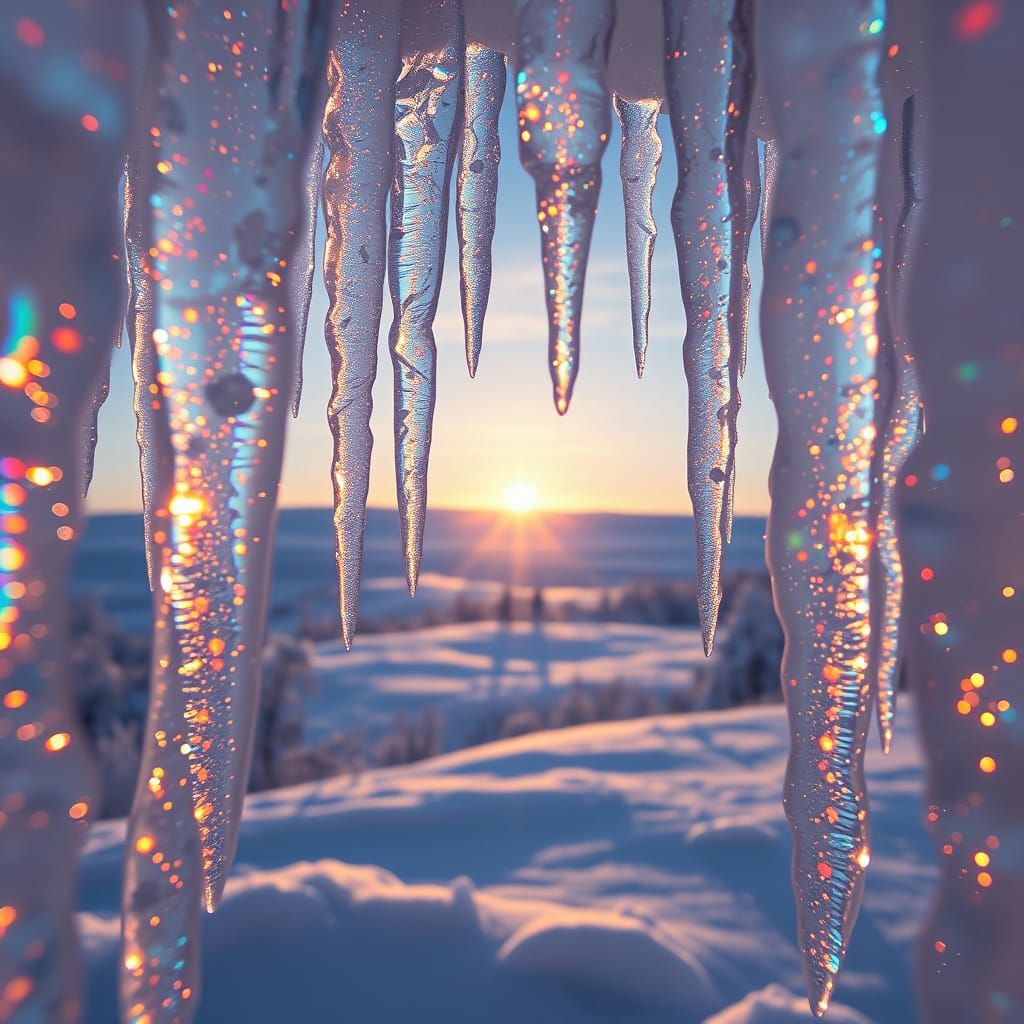 Magical Winter Landscape Through Shimmering Icicles