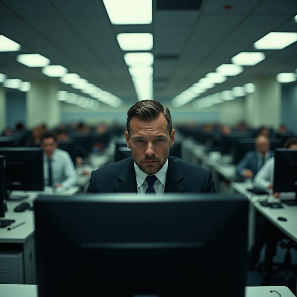 Desperate Man Trapped in Corporate Office, Film Noir Style