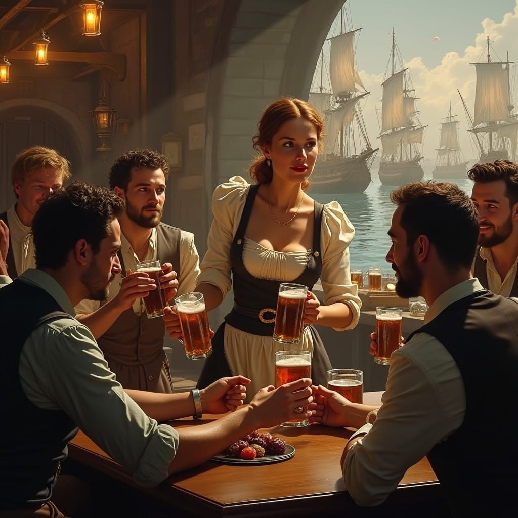 Vibrant Beer Hall Scene in Baroque Style