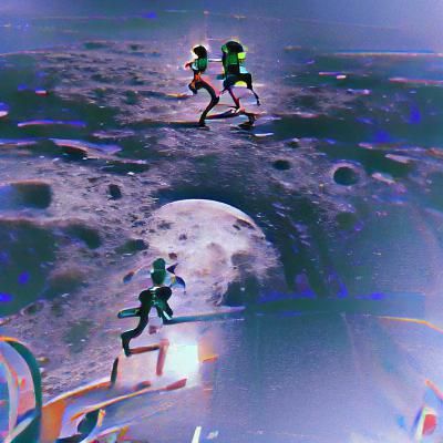 Silhouetted Figures Running Under a Full Moon