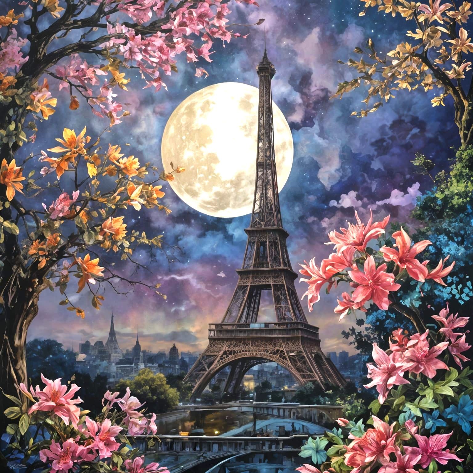 Eiffel Tower in Alcohol Ink Marbling Style