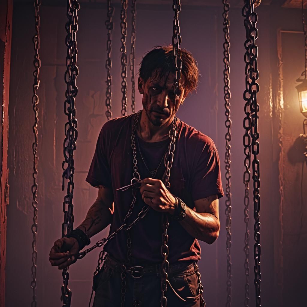 Man Chained in Horror House: Dark Academia Digital Art