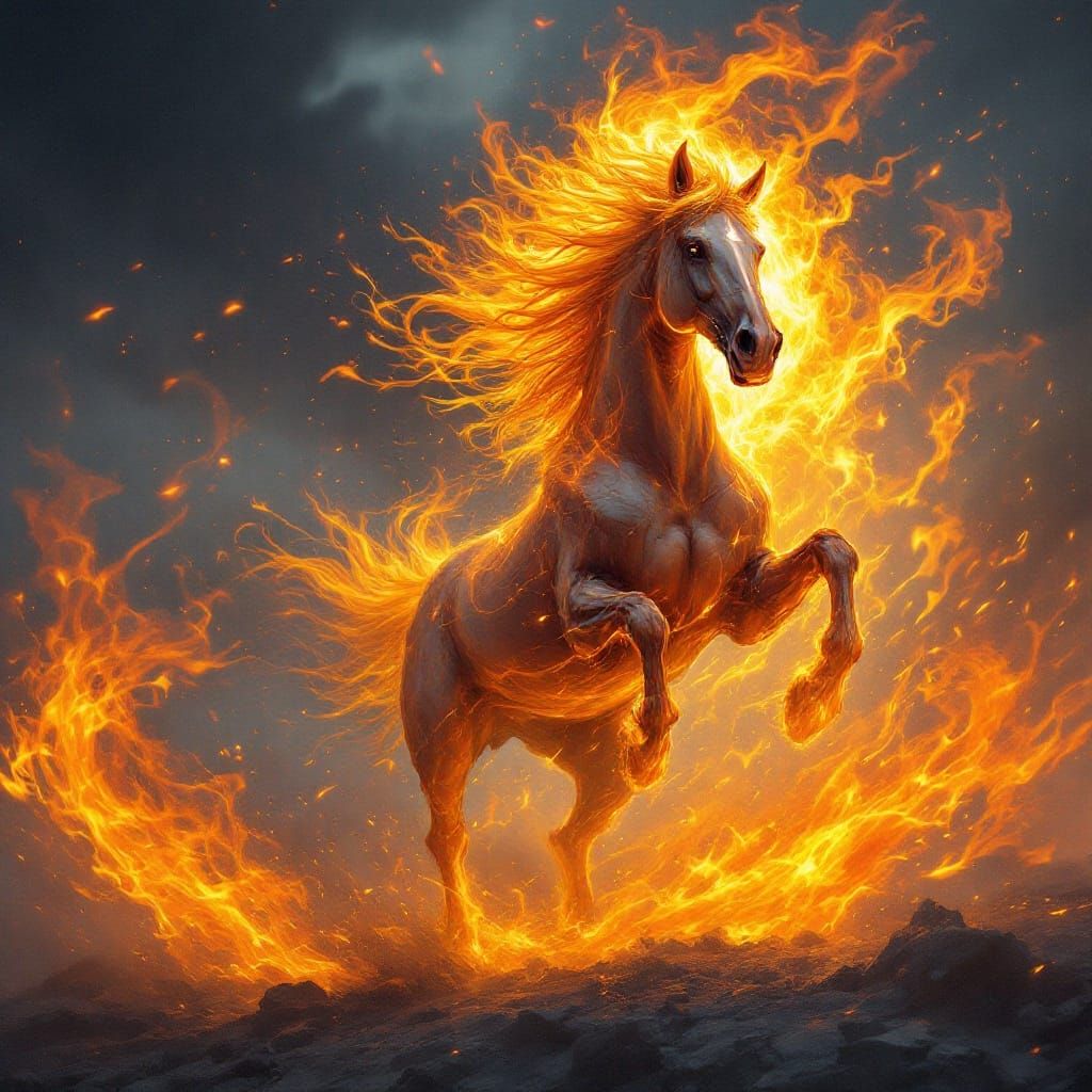 Fiery Horse Galloping Through Inferno in HDR 8k