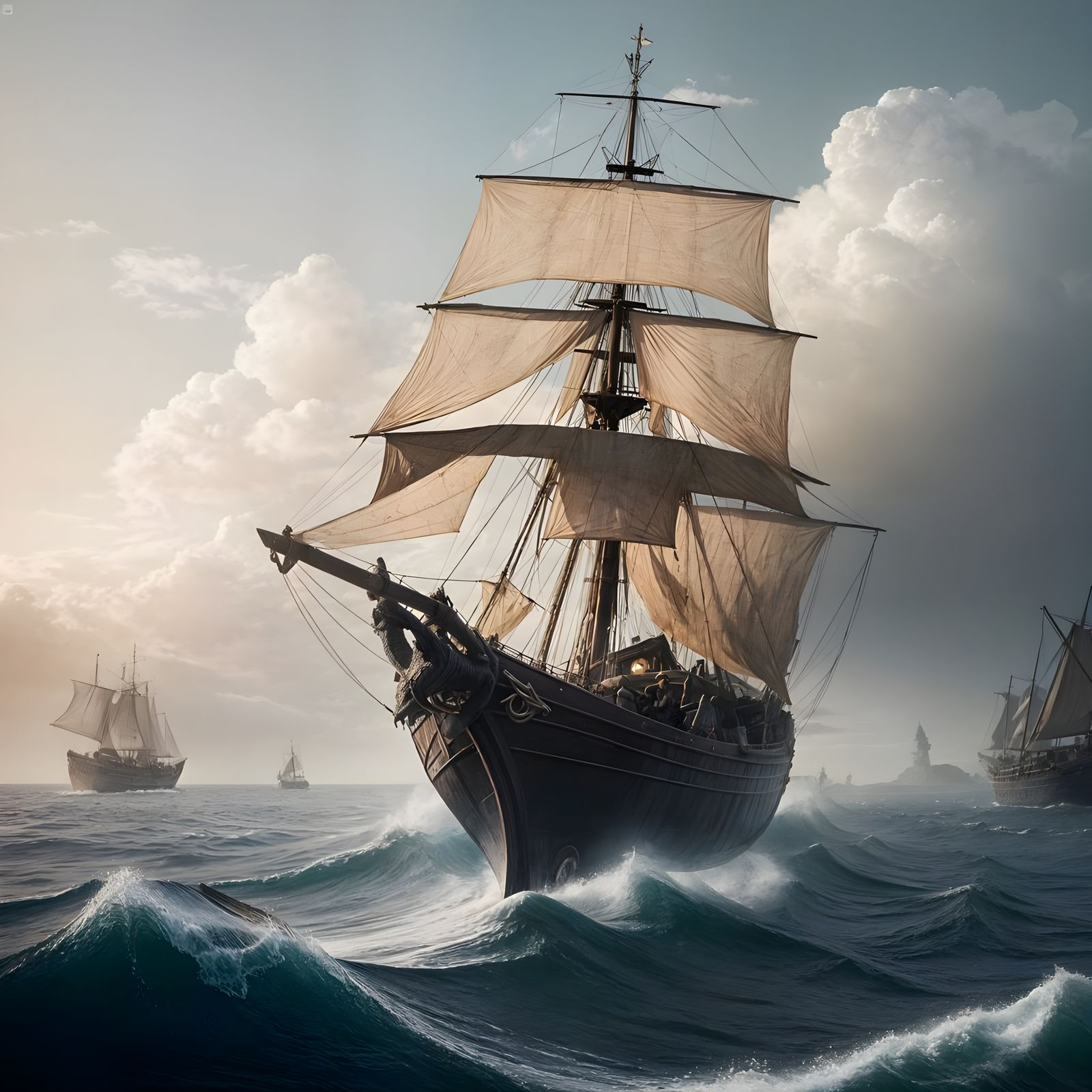 Viking Ship Sails Through Calm Waters in Historical Seascape