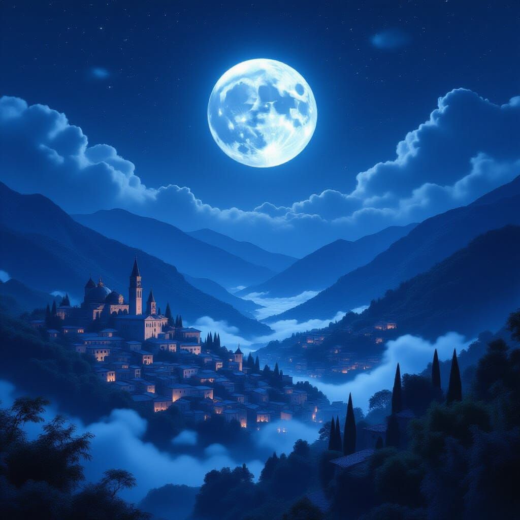 Fantasy Cityscape in Deep Night Matte Painting