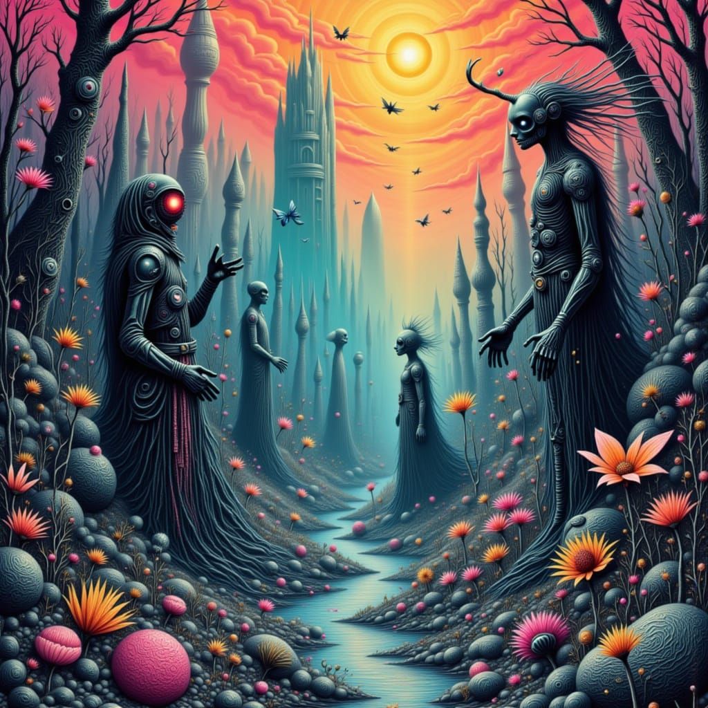 <lora:Fantasy 7:1.0> An ethereal landscape where ancient ruins merge seamlessly with advanced technological structures, ...