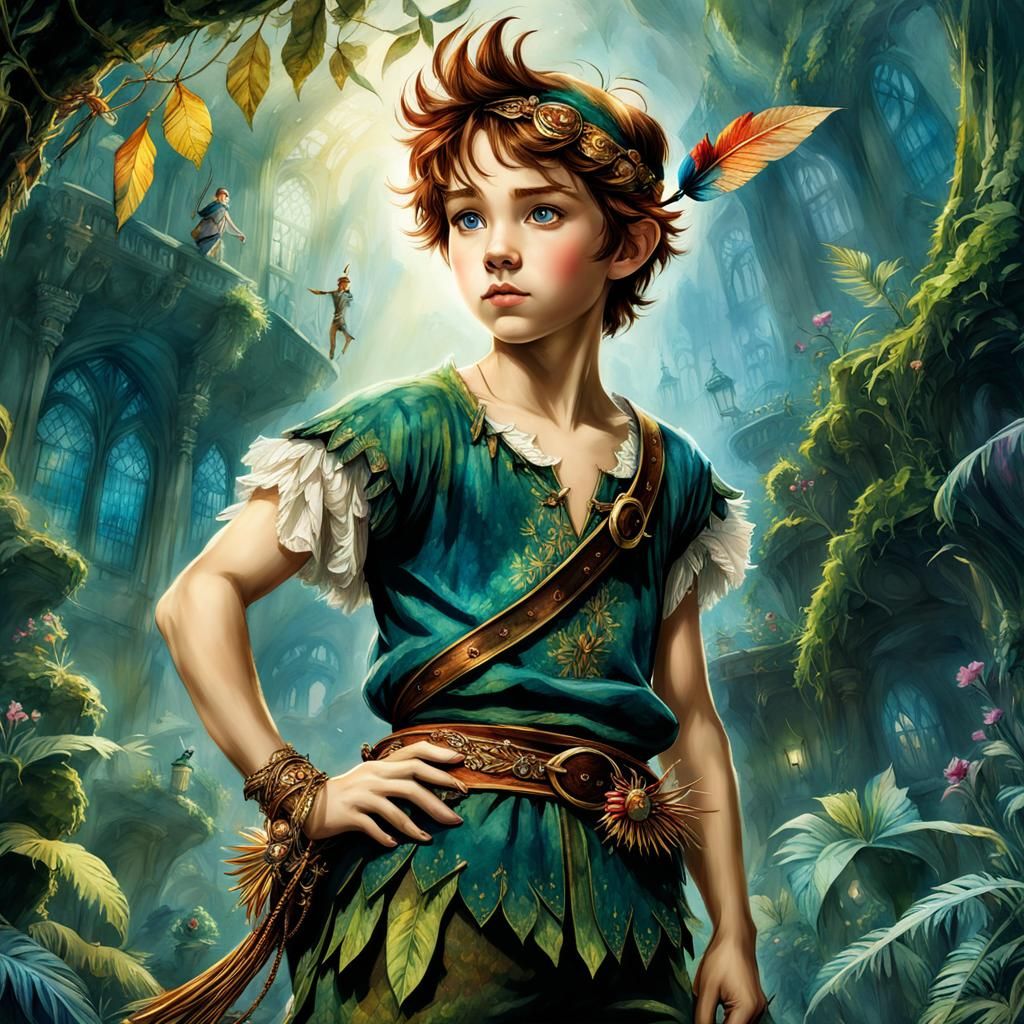 Epic Peter Pan Watercolor Fantasy Portrait