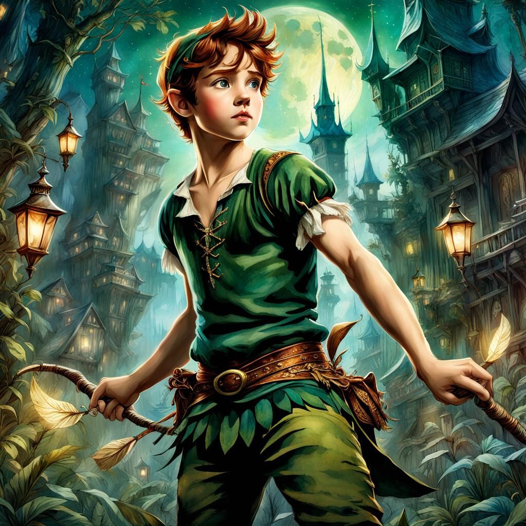 Peter Pan in Fantasycore Watercolor Illustration