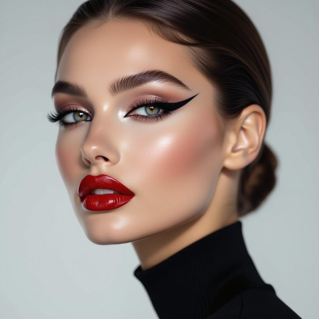 Woman's Face with Geometric Makeup in Hyperrealistic Style