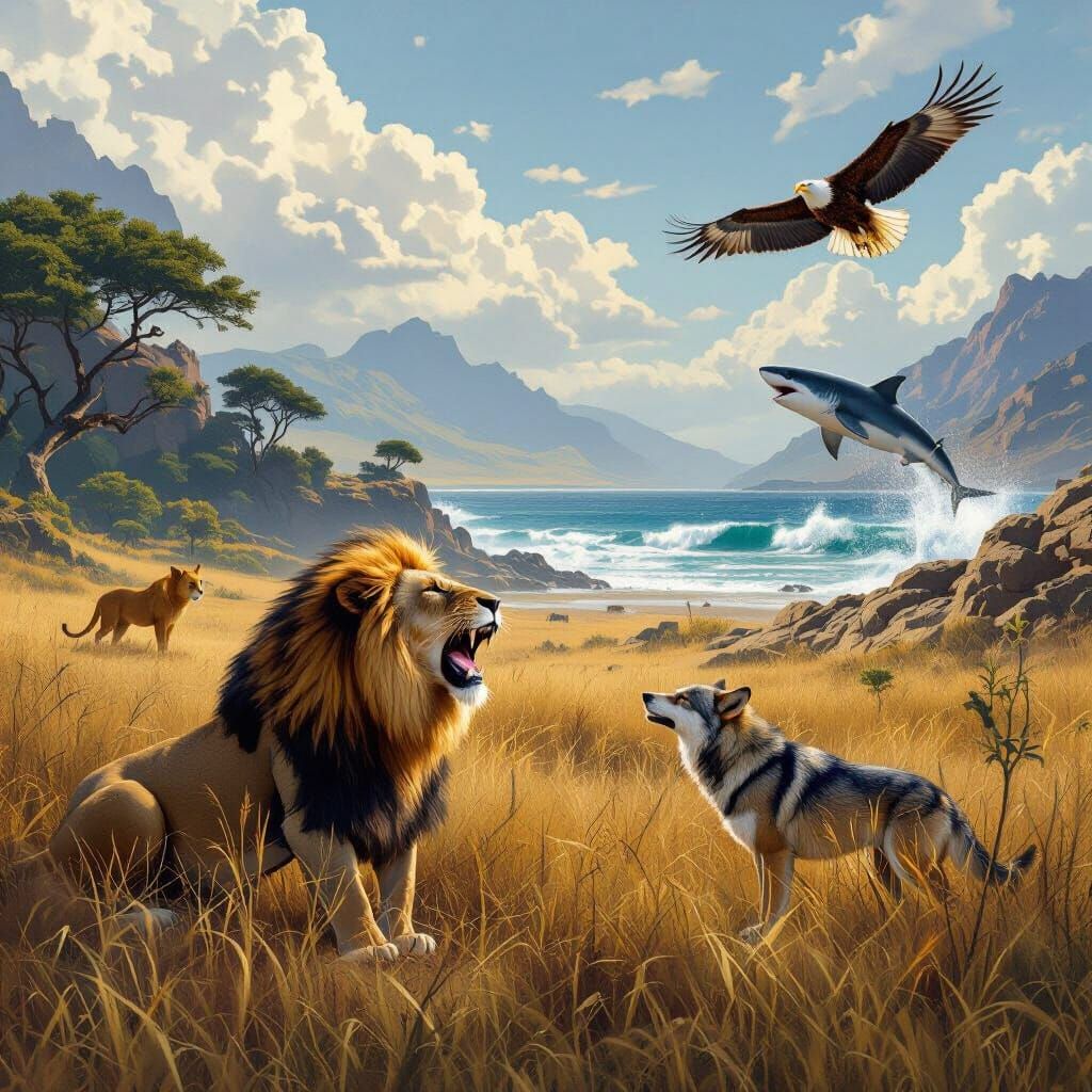 Apex Predators in Dramatic Natural Scene: Digital Painting