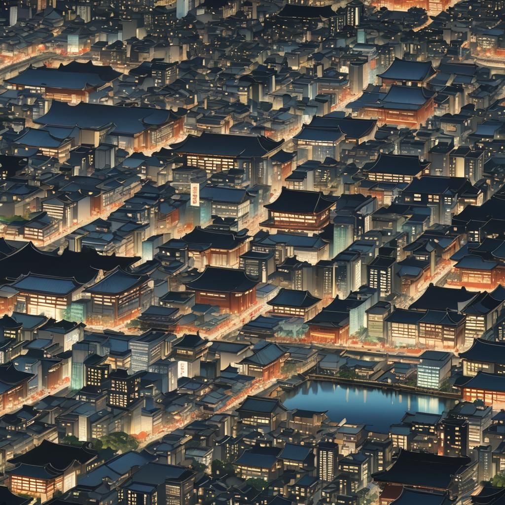 Night Cityscape in Hokusai-Earle Style