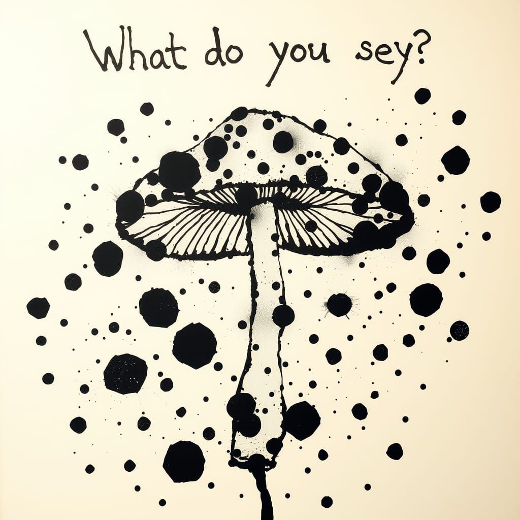 Rorschach Inkblot Mushroom Painting with Text