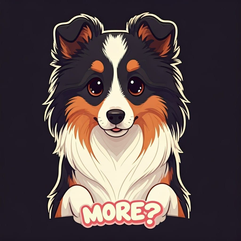 Playful Sheltie Dog Asks for More in Cartoon Style