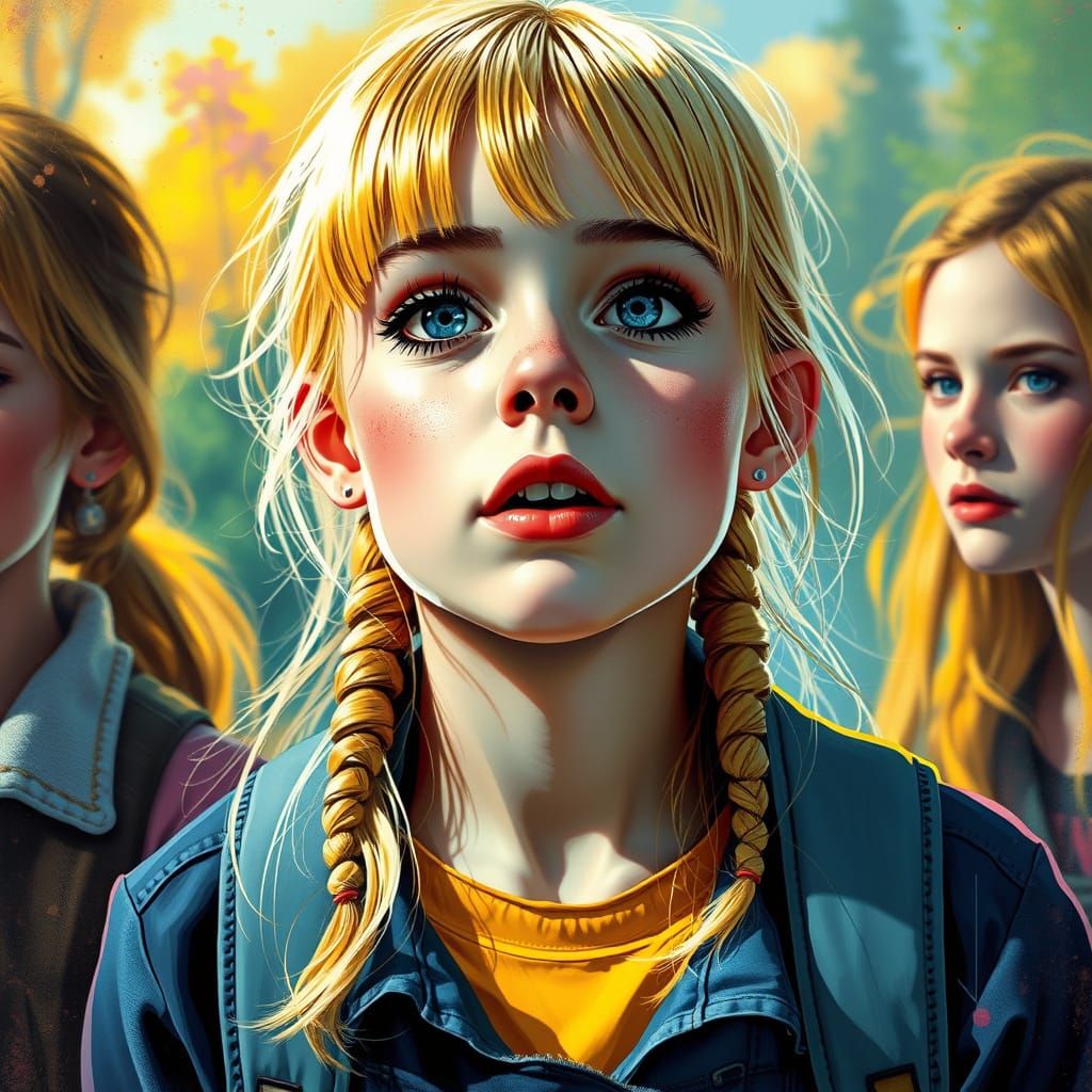 Hyperrealistic Blonde Girl with Pigtails and Tooth Gap