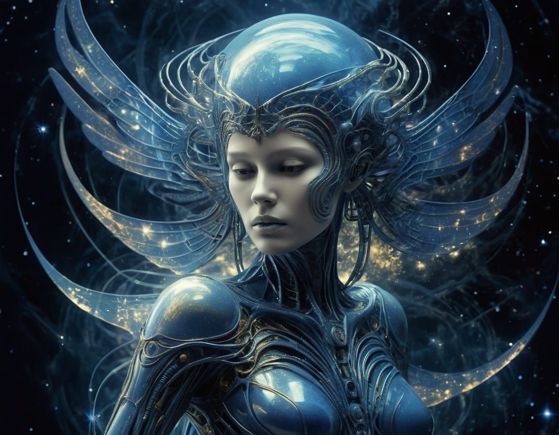 Ethereal Stardust Woman with Celestial Wings