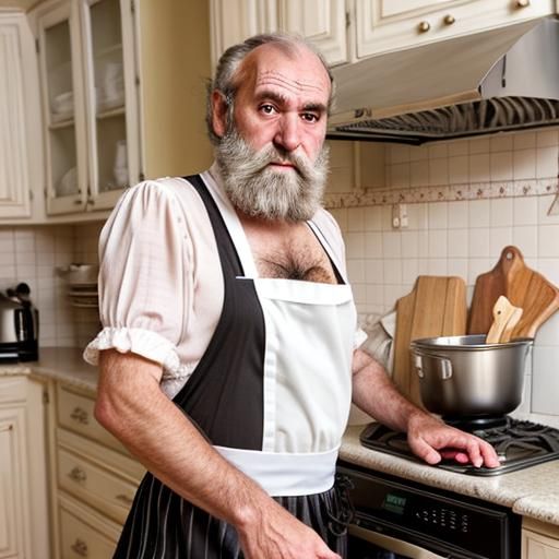 Man in French Maid Outfit Cooking