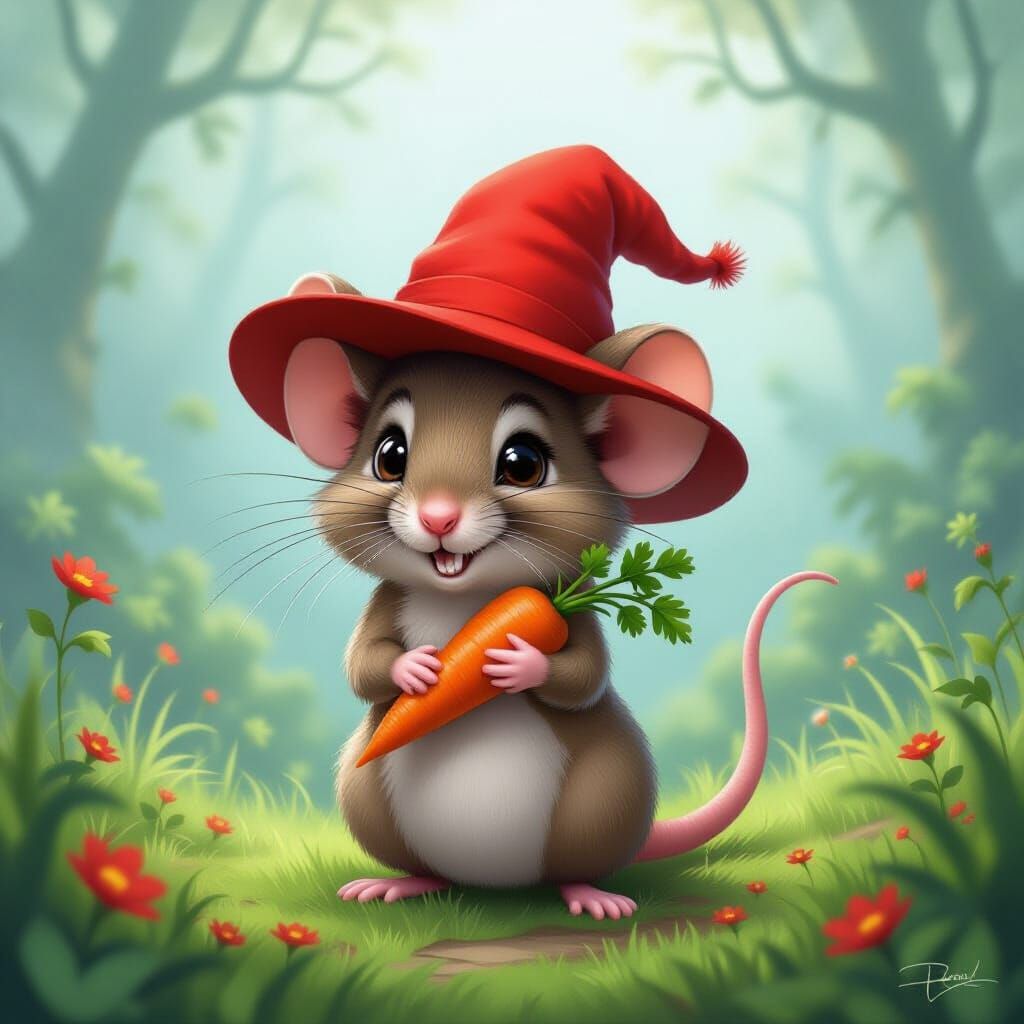 Cross-Eyed Mouse in Whimsical Cartoon Fantasy