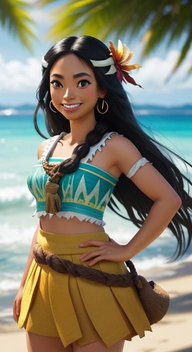 Moana-Inspired Girl in Ghibli Cartoon Style