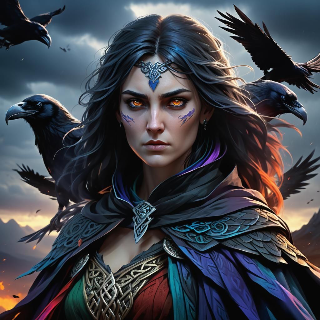 Morrigan: Celtic Goddess in Digital Splash Art
