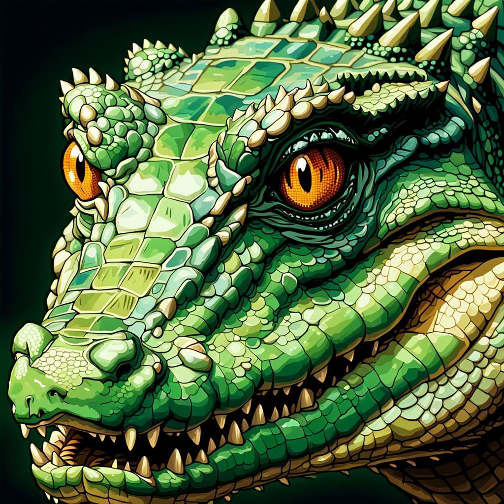 Crocodile Portrait in 16-bit Pixel Art Style