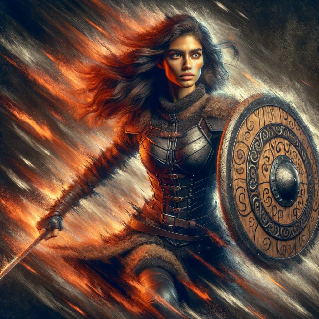 Hispanic Warrior Goddess in Lava and Smoke