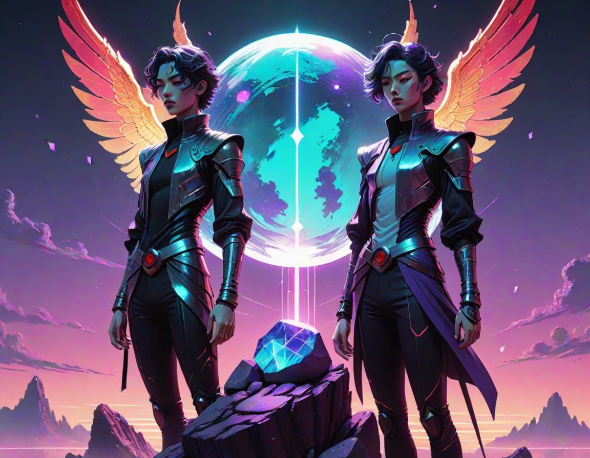 Androgynous Warriors in Cosmic Anime Style